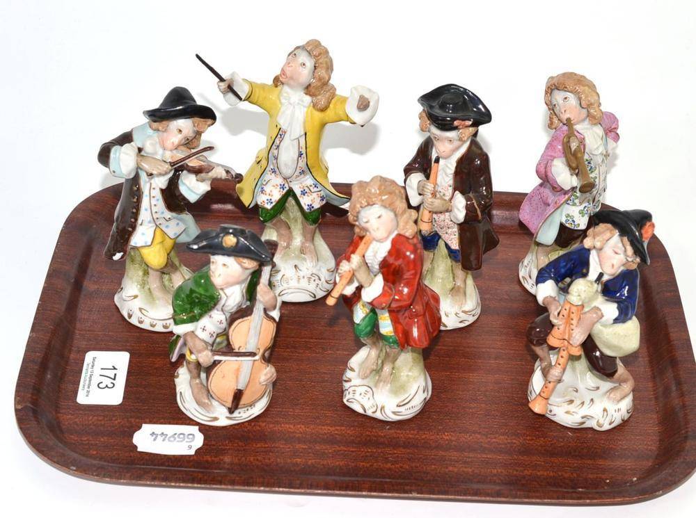 Lot 173 A set of seven Sitzendorf Monkey Band