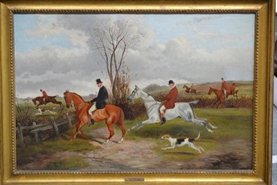 Lot 736 - English School (19th century) Hunting scene with huntsmen and hounds  Bears the signature Ben...