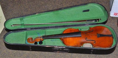 Lot 204 - A violin and bow cased (a.f.)