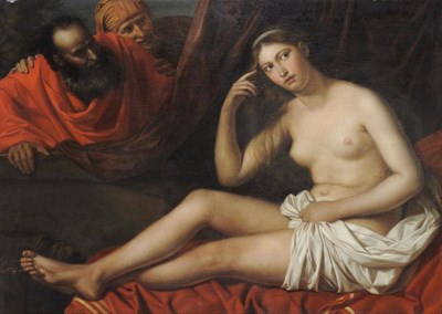 Lot 739 - Italian School (17th/18th century)   "Susanna and the Elders " Oil on canvas, 98cm by 137.5cm...