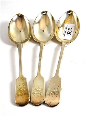 Lot 220 - Three Victorian fiddle pattern table spoons