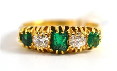 Lot 224 - An emerald and diamond five stone ring, stamped '18CT' (a.f.)