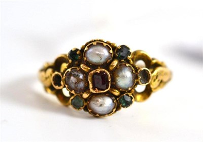 Lot 225 - A Victorian gold pearl and gem set ring (a.f.)