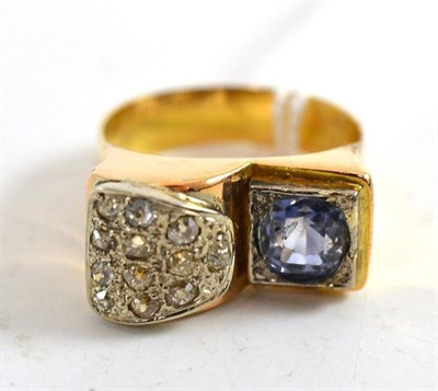 Lot 234 - A 1940s sapphire and diamond ring, stamped '18CT'