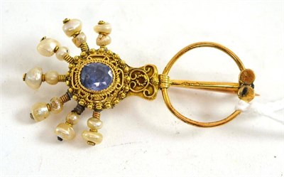 Lot 235 - A pearl and sapphire brooch