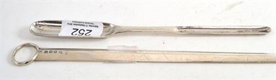 Lot 252 - A silver marrow scoop and a silver meat skewer