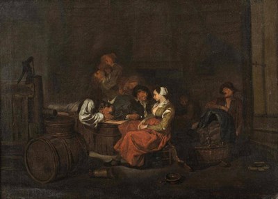 Lot 744 - Cornelis Pietersz Bega (1620-1664) Dutch Tavern interior scene with figures Signed, oil on...