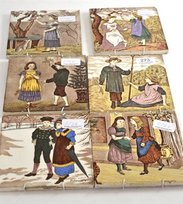 Lot 273 - Set of six Victorian 'calendar' tiles