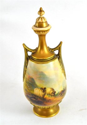 Lot 280 - A Worcester vase signed E Barker decorated with sheep (cover damaged)