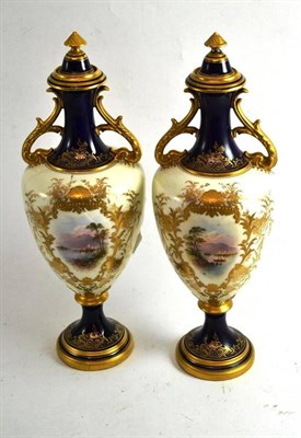 Lot 281 - A pair of Coalport vases painted with scenes of Windermere