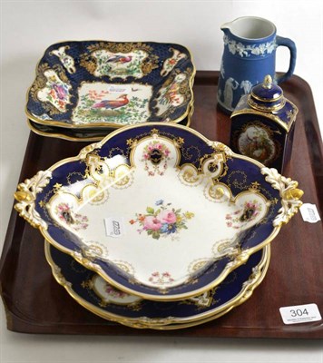 Lot 304 - Three items from a Royal Crown Derby china dessert service, a Sevres style porcelain tea...