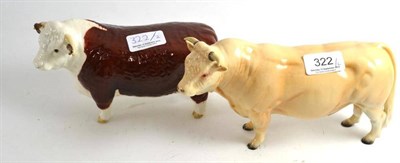 Lot 322 - Two Beswick bulls, Hereford and Charolais