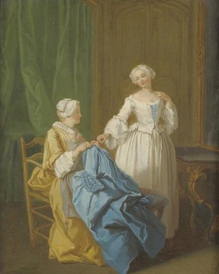 Lot 755 - Attributed to Etienne Jeaurat (1699-1789) French  "La Robe Bleue " Inscribed on a plaque and verso