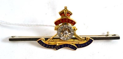 Lot 368 - A gold, diamond and emerald Royal Artillery sweetheart brooch