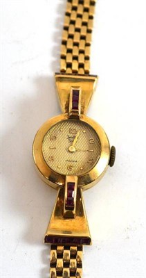 Lot 377 - A 9ct gold and ruby set lady's wristwatch