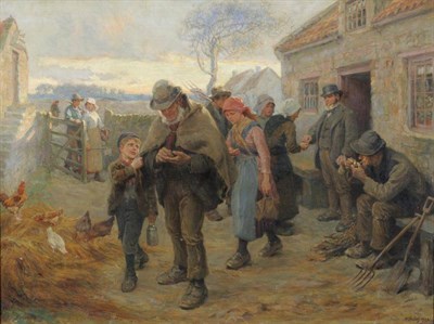 Lot 757 - Ralph Hedley (1851-1913)   "The Labourer is Worthy of his Hire "  Signed and dated 1902, oil on...