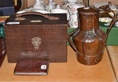 Lot 397 - Microscope, jug and leather wallet