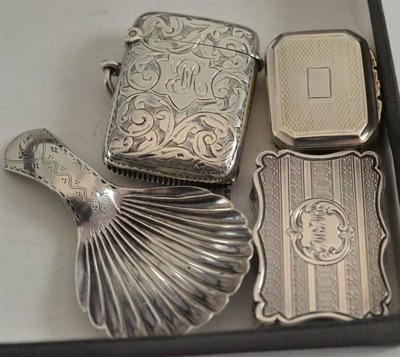 Lot 442 - A silver vinaigrette by Edward Smith, Birmingham 1856; together with a silver caddy spoon with...