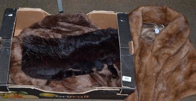 Lot 450 - Musquash fur coat, mink type wrap and a fox fur stole