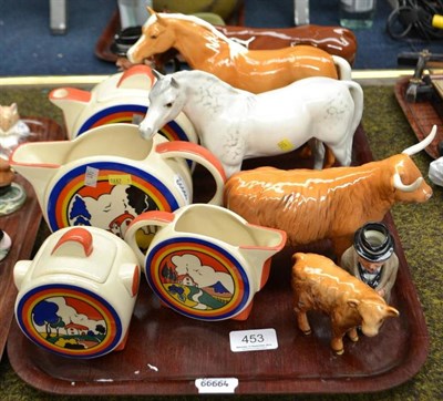 Lot 453 - A tray of collectables including Beswick horses, cattle, Royal Doulton character jugs and a...