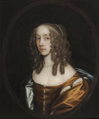 Lot 764 - Circle of John Greenhill (1649-1676) Portrait of an elegant lady, in period costume, her hair...