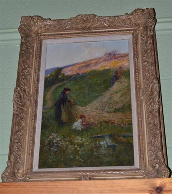 Lot 462 - ** Cliff (late 19th century), Figures mending fishing nets in a landscape, oil on panel