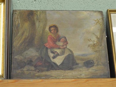 Lot 466 - E Weller?, late 19th century, a mother and child in a landscape, unframed