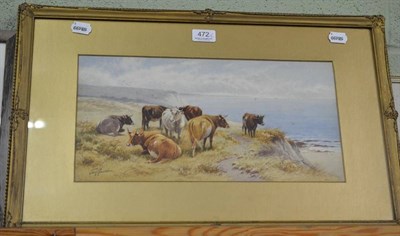 Lot 472 - Thomas Rowden, a pair of signed watercolours of cattle on the South Coast and depicting cattle in a