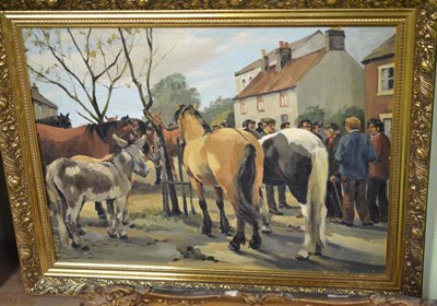 Lot 475 - Two pictures, oil on boards, signed Rose Mary Lodge, reverse label titles 'Topcliffe Fair'