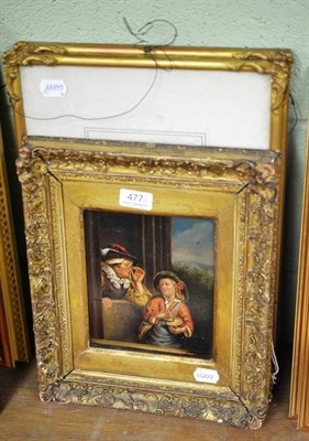 Lot 477 - German/Continental school (late 19th century) Figures at a window, indistinctly signed, oil on...