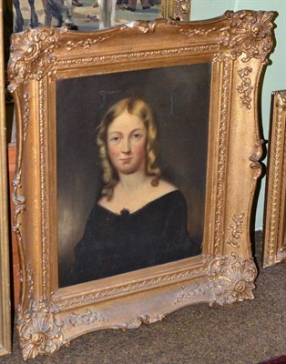 Lot 491 - British School (19th century) A head and shoulders portrait of a young girl wearing a black...