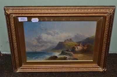 Lot 492 - British School (19th century) Figures emptying lobster pots on the rocks, oil on panel together...