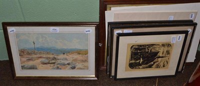 Lot 494 - A.Wallace Rimington, landscape with figures in the distance, signed, watercolour; together with...