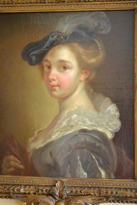 Lot 768 - Continental School (18th century) Portrait of an elegantly dressed lady, wearing a blue hat...