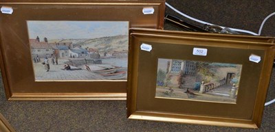 Lot 502 - Frederick William Booty, a pair of watercolours depicting Haddon Hall, Derbyshire with peacocks...