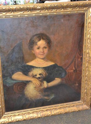 Lot 506 - Ellen Richardson nee Norris, half-length portrait of a young girl holding a dog, oil on canvas...