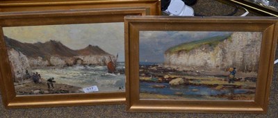 Lot 517 - H S Hemsley, Yorkshire coastal scenes of fishermen on the shore, signed oils on board, a pair