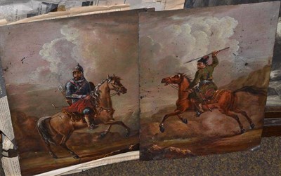 Lot 522 - Russian School (late 19th/early 20th century), a Cossack on horseback in full charge, oil on metal