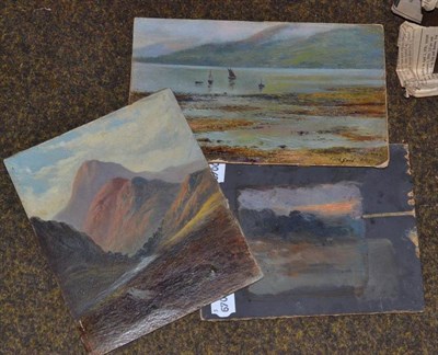 Lot 523 - Louis Bosworth Hirst, 'Lochgoilhead', signed oil on board and two further Highland scenes, oils...