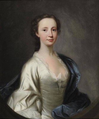 Lot 771 - Attributed to James Cranke (1707-1780) Portrait of a lady, half length, wearing a cream satin dress