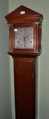 Lot 532 - Small mahogany longcase clock with pendulum, brass bob, two weights, winding key and trunk key