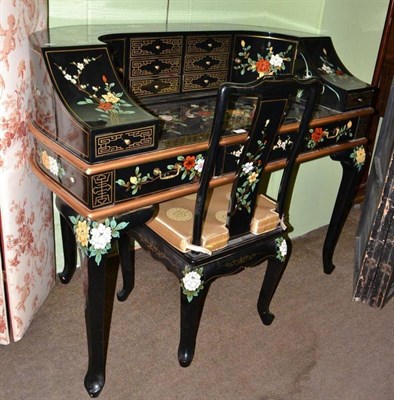 Lot 534 - A modern Carlton House style lacquer desk and matching chair with chinoiserie type decoration