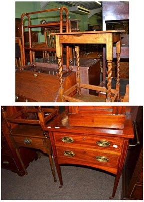 Lot 550 - An Edwardian mahogany two drawer washstand, an oak occasional table, an oak lowboy and two...