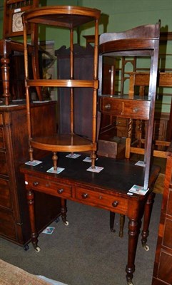 Lot 554 - An early Victorian mahogany writing table, corner washstand and a corner whatnot