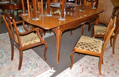 Lot 560 - Reproduction mahogany dining suite comprising: dining table, six chairs, cocktail cabinet and...