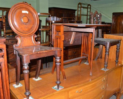 Lot 562 - Two Victorian hall chairs and a Sutherland table