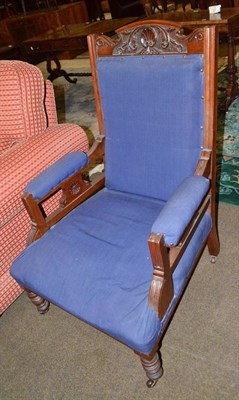 Lot 599 - Late Victorian walnut armchair upholstered in blue