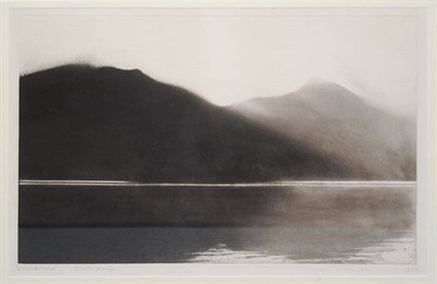 Lot 779 - Norman Ackroyd RA, CBE (b.1938)  "Derwent Water " Signed and dated 19(82), inscribed, black and...