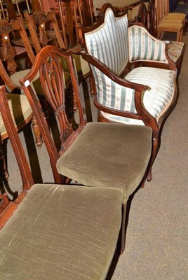 Lot 614 - Two pairs of Hepplewhite-style dining chairs and an Edwardian mahogany two-seater settee