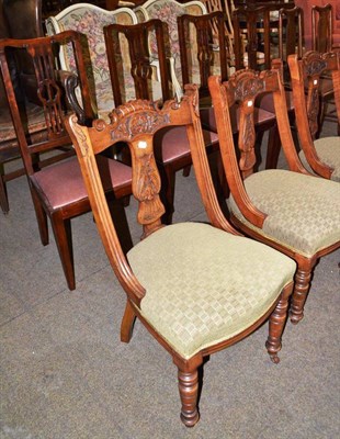 Lot 615 - A set of four oak Queen Anne-style dining chairs, a set of four walnut dining chairs and a set...